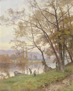 Pecheurs Dans Un Paysage Du Doubs by Marie-Victor-Emile Isenbart