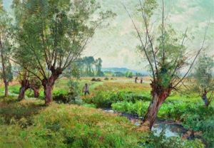 Paysage Au Ruisseau Anime De Paysans by Marie-Victor-Emile Isenbart