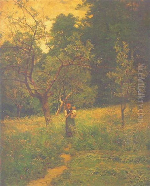 Jeune Femme Et Enfant Au Verger - view 1