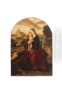 Madonna Mit Kind In Hugeliger Landschaft by Adriaen Isenbrant