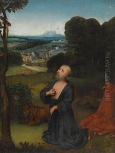 The Penitent St. Jerome Kneeling Before A Portable Crucifix, An Extensive Landscape Beyond