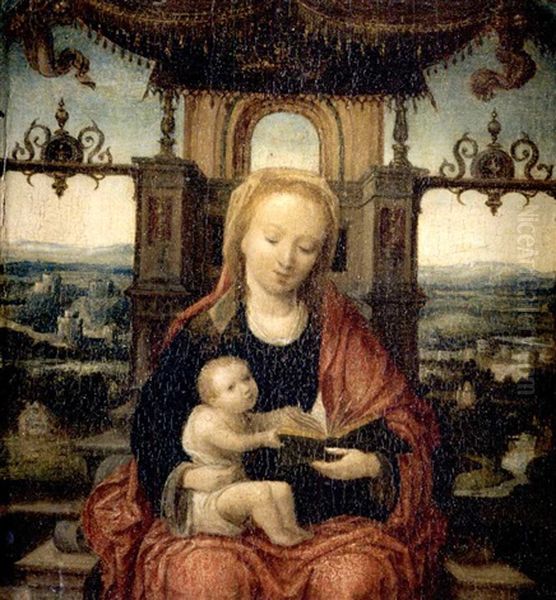 The Virgin And Child Enthroned With An Extensive River Landscape Beyond - view 1