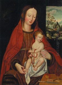 The Madonna And Child, A Landscape Seen Through A Window Beyond by Adriaen Isenbrant