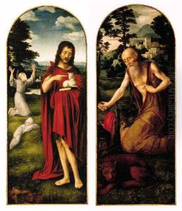 Saint John The Baptist In A Landscape, Saint Francis Of Assisi Beyond by Adriaen Isenbrant