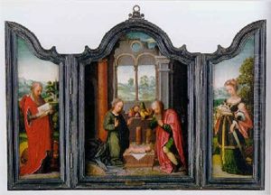 The Nativity With Saint Jerome And Catherine Of Alexandria by Adriaen Isenbrant