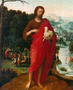 Saint John The Baptist, With The Preaching Of Saint John And The Baptism Of Christ Beyond by Adriaen Isenbrant