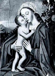 The Virgin And Child Seated By A Rosebush, A Distant Landscape Beyond by Adriaen Isenbrant