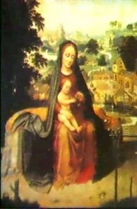 Madonna Og Jesus-barnet Siddende I Et Abent Landskab