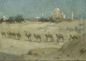 A Camel Train Before The Moonlit Taj Mahal