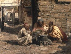Arabs Seated Around A Street Fire