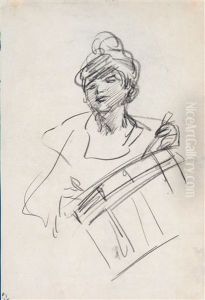 A Young Girl Playing The Drums by Isaac Lazarus Israels