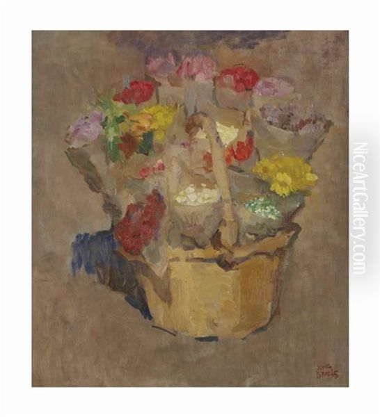 Spring Flowers In A Wicker Basket - view 1