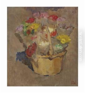 Spring Flowers In A Wicker Basket by Isaac Lazarus Israels