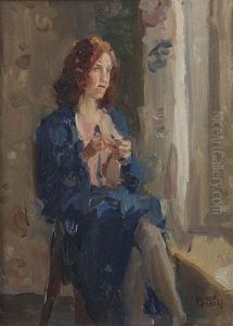 Dame In Het Blauw Bij Venster: Daydreaming