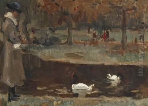 Feeding The Swans In The Zoo, The Hague by Isaac Lazarus Israels