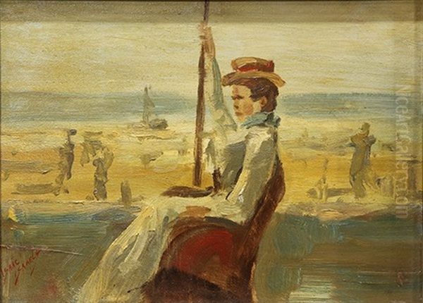 Portrait Of A Lady Seated By The Beach - view 1