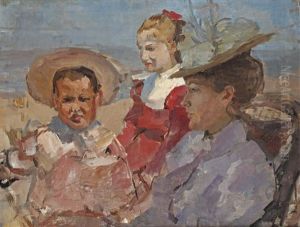 Andrea And Jan De Bloeme With Their Governess, Scheveningen Andrea And Jan De Bloeme With Their Governess, Scheveningen