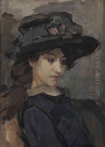 Jonge Vrouw Met Hoed: A Young Lady With A Black Hat by Isaac Lazarus Israels