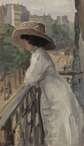 An Elegant Lady On A Balcony, Rue De Clignancourt, Paris by Isaac Lazarus Israels
