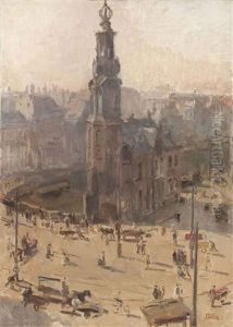 View Of The Munttower In Winter, Amsterdam by Isaac Lazarus Israels