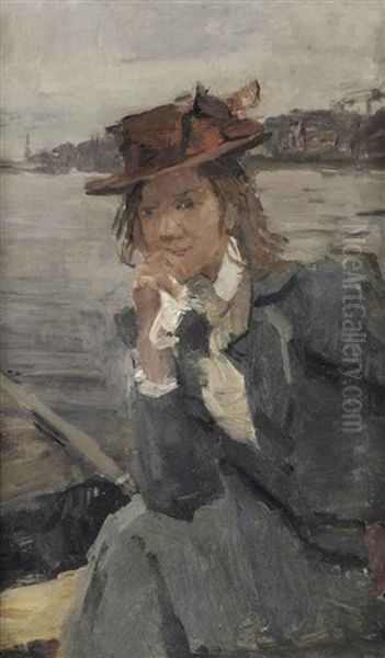 Lady With A Red Hat On The River Thames, London - view 1