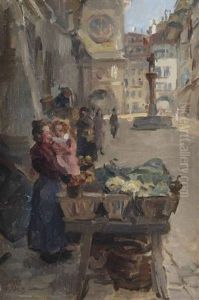 Selling Vegetables At Kramgasse, Bern by Isaac Lazarus Israels
