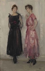 Ippy And Gertie Posing At Fashion House Hirsch, Amsterdam by Isaac Lazarus Israels