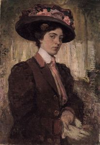 Portrait Einer Jungen, Hubschen Frau Mit Grosem Blutenbesetzten Hut Und Rotbrauner Jacke by Isaac Lazarus Israels