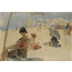 Figures On The Beach Of Ll Lido Di Venezia by Isaac Lazarus Israels