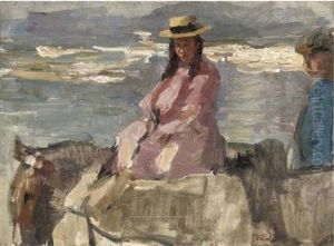 The Donkey Ride On The Beach Of Scheveningen by Isaac Lazarus Israels