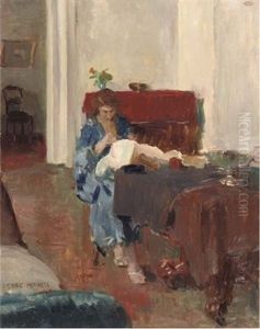 Sofie De Vries Embroidering by Isaac Lazarus Israels