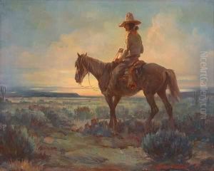 Indian On Horseback - "the Lone Rider" Titled On Stretcher Bar S L/r: Gray Bartlett O/c 16x20 by Gray Bartlett