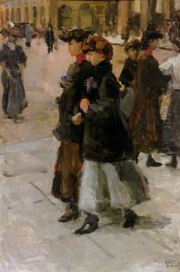 Midinettes Op Het Place Vendome, Parijs by Isaac Lazarus Israels
