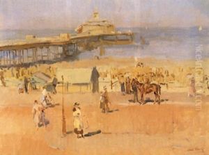 A View Of Scheveningen Beach With The Pier In The Distance by Isaac Lazarus Israels