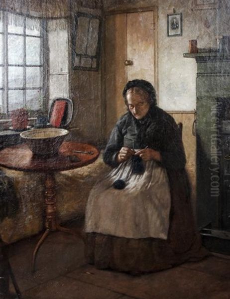 Woman Knitting - view 1