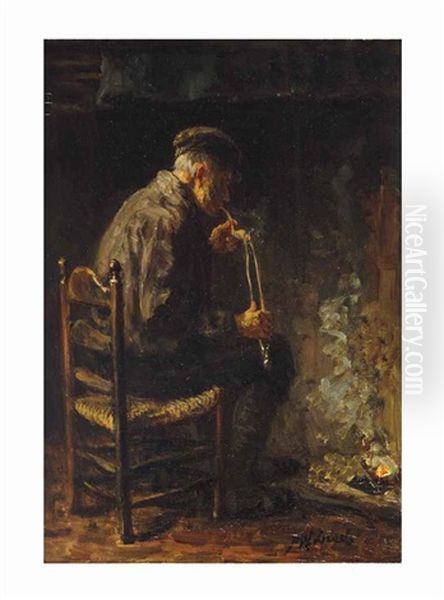 Elderly Man Smoking A Pipe - view 1