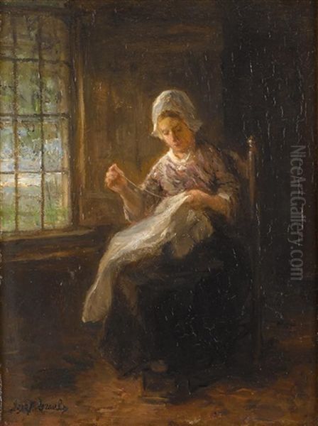 Girl Sewing - view 1