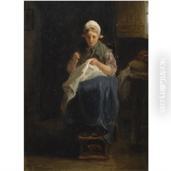 A Peasant Girl Sewing - view 1