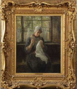 Young Lady Knitting by Jozef Israels
