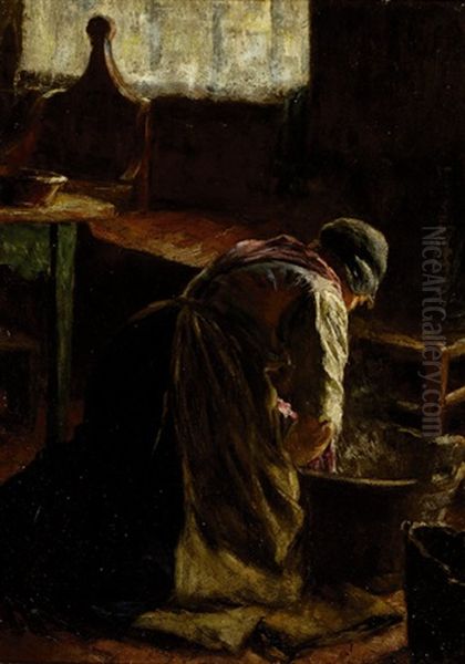Farmer's Wife With A Washing-tub In An Interior - view 1