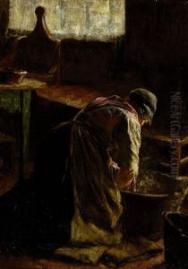 Farmer's Wife With A Washing-tub In An Interior by Jozef Israels