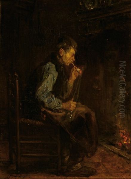 Smoking Man By A Hearth-fire - view 1