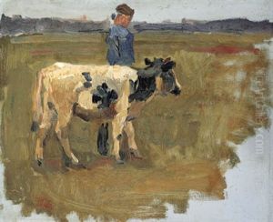 A Lad And A Cow In The Meadow by Jozef Israels