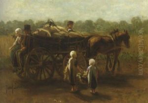 De Aardappeloogst: A Peasant Couple On A Horse Cart by Jozef Israels