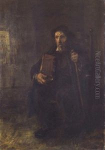 A Jewish Scholar Holding A Holy Book by Jozef Israels
