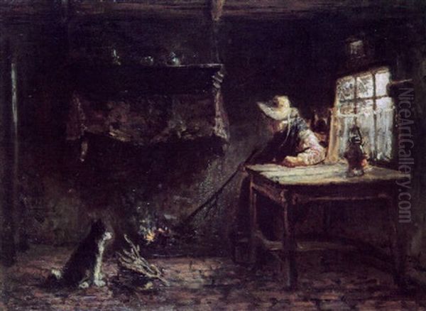Old Woman Near Fireplace - view 1