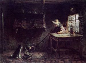Old Woman Near Fireplace by Jozef Israels
