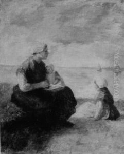 Mother With Children Seated By The Shore Mother With Children Seated By The Shore