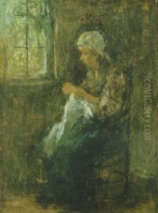 Woman Sewing At The Window by Jozef Israels