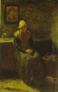 Rastendes Madchen In Einem Interieur by Jozef Israels